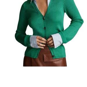 Anthropologie Maeve Women’s XS Layered Twofer Kelly Green Ribbed Women's Top